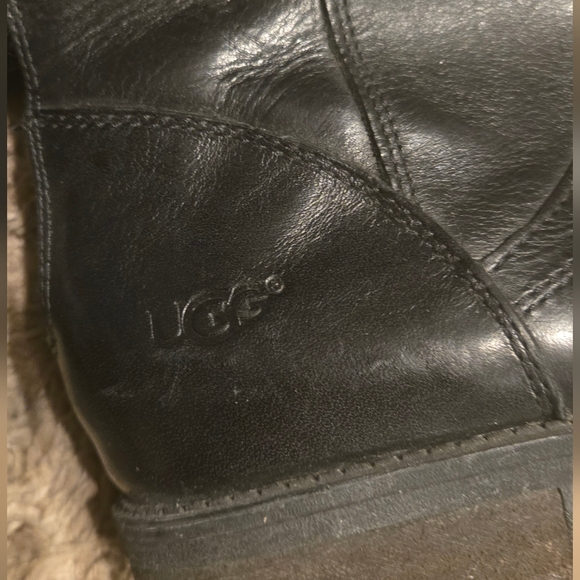 UGG Boots 7 Black Leather Tall Riding Back Zip 1006038 Womens - Picture 4 of 7